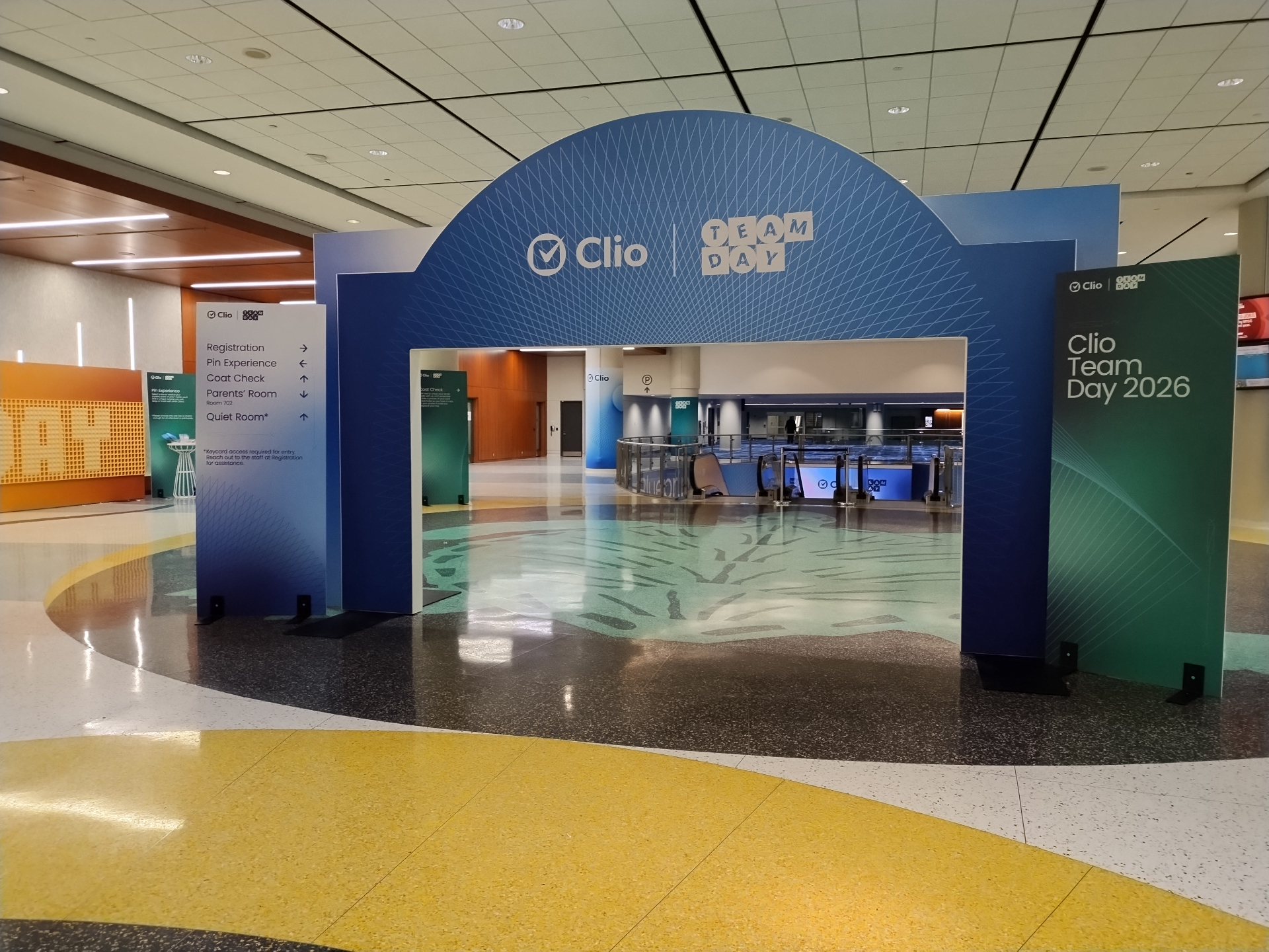 Branded corporate event entrance and welcome environment